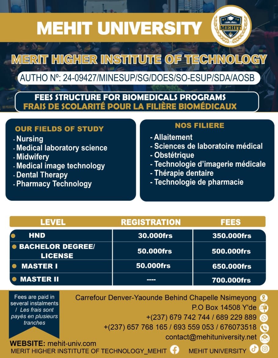 School of Health and Biomedical Sciences tuition and fee structure at MEHIT University